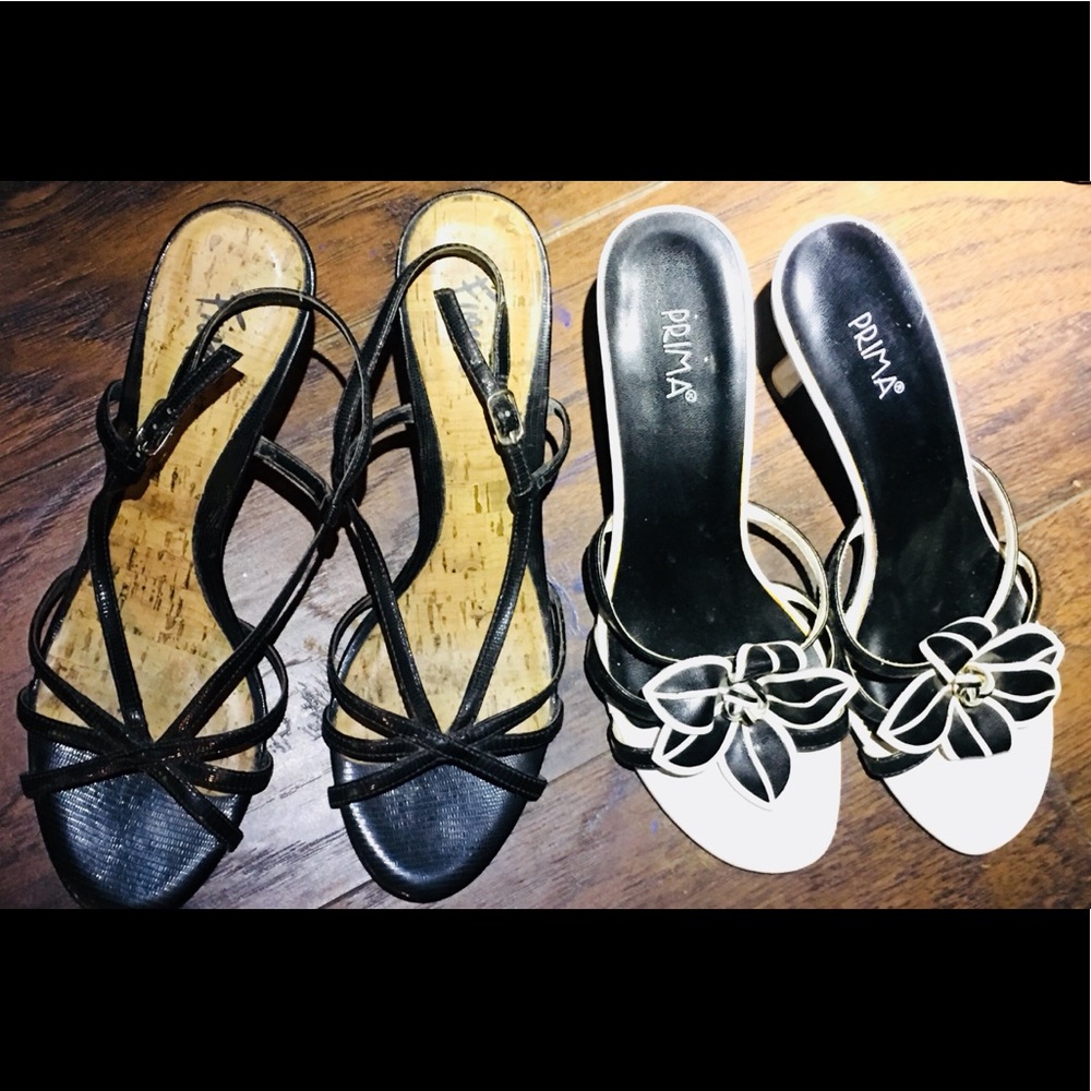 Black Fioni heels and White Primo heels